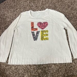 Lisa Todd White Sweater with Colorful Animal Print LOVE Design Sz L